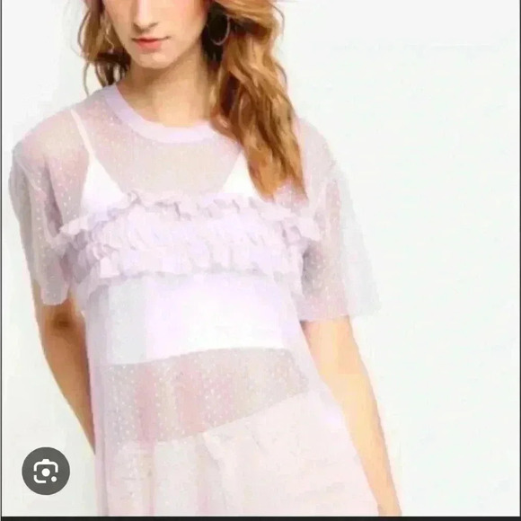 Topshop Tops - TOPSHOP women’s Lavender pastel purple Ruffled across Lace Sheer 4 or small